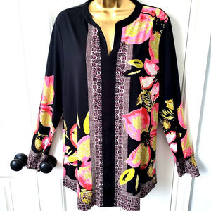 Susan Graver Knit Stretch Floral Blouse sz L Large
